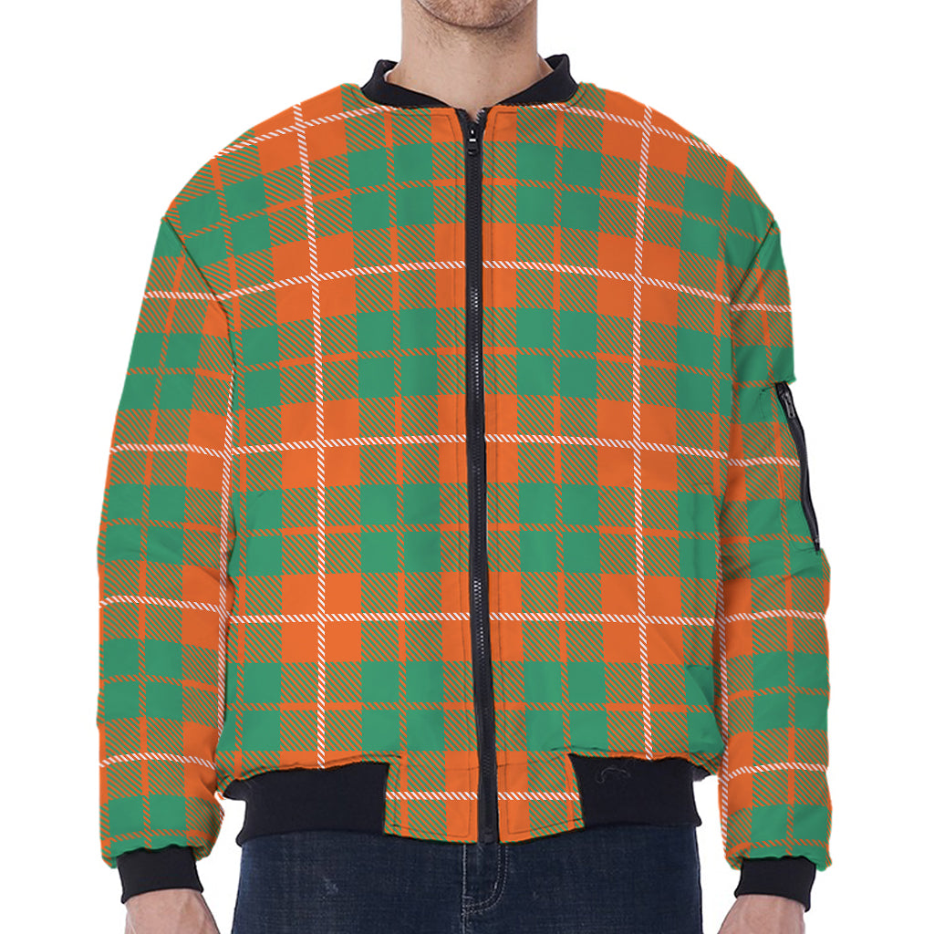 Irish Saint Patrick's Day Tartan Print Zip Sleeve Bomber Jacket