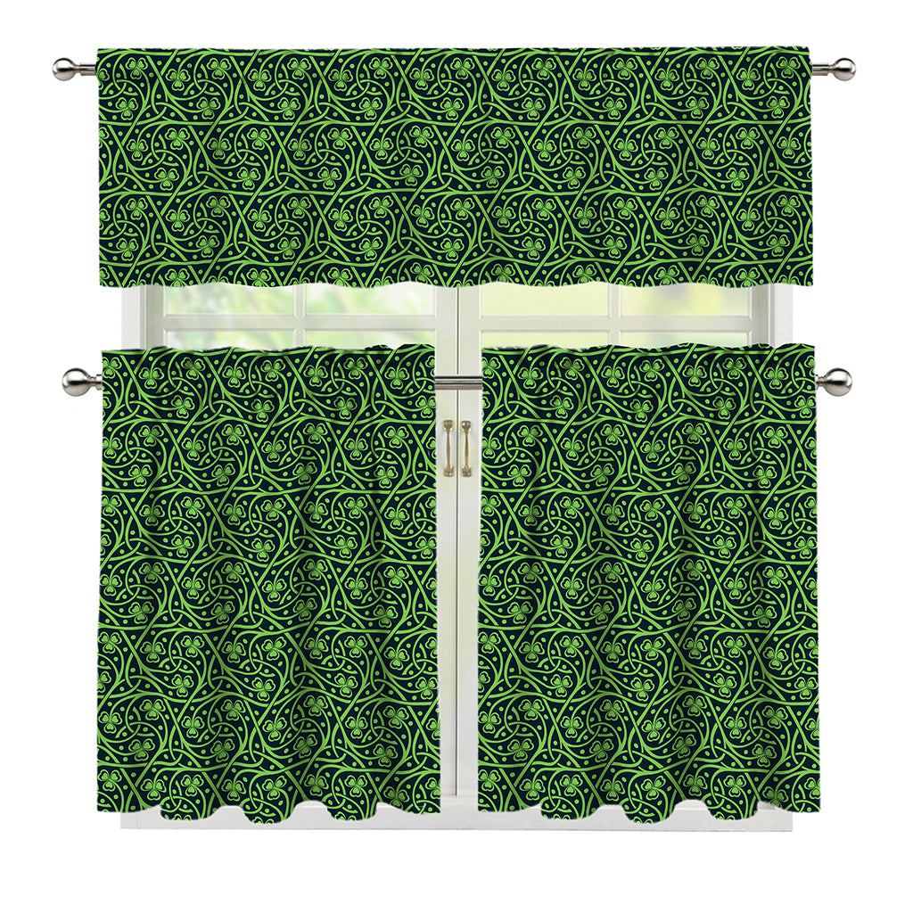 Irish Shamrock Pattern Print 3 Piece Kitchen Curtains