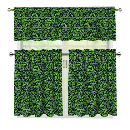 Irish Shamrock Pattern Print 3 Piece Kitchen Curtains