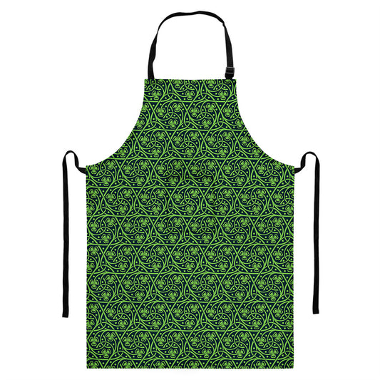 Irish Shamrock Pattern Print Bib Apron With Pocket