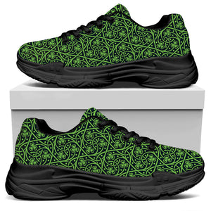 Irish Shamrock Pattern Print Black Chunky Shoes