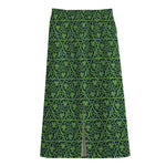 Irish Shamrock Pattern Print Cotton Front Slit Maxi Skirt