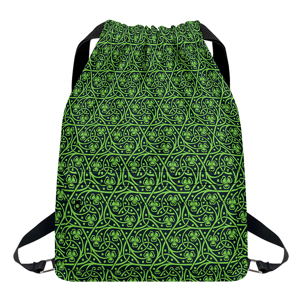 Irish Shamrock Pattern Print Drawstring Backpack