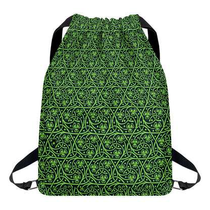 Irish Shamrock Pattern Print Drawstring Backpack