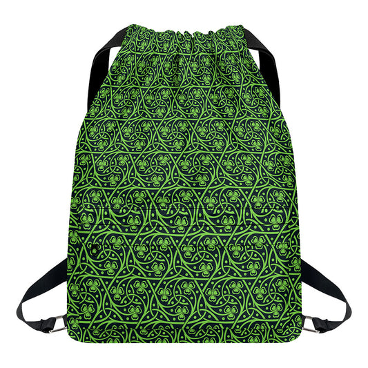 Irish Shamrock Pattern Print Drawstring Backpack
