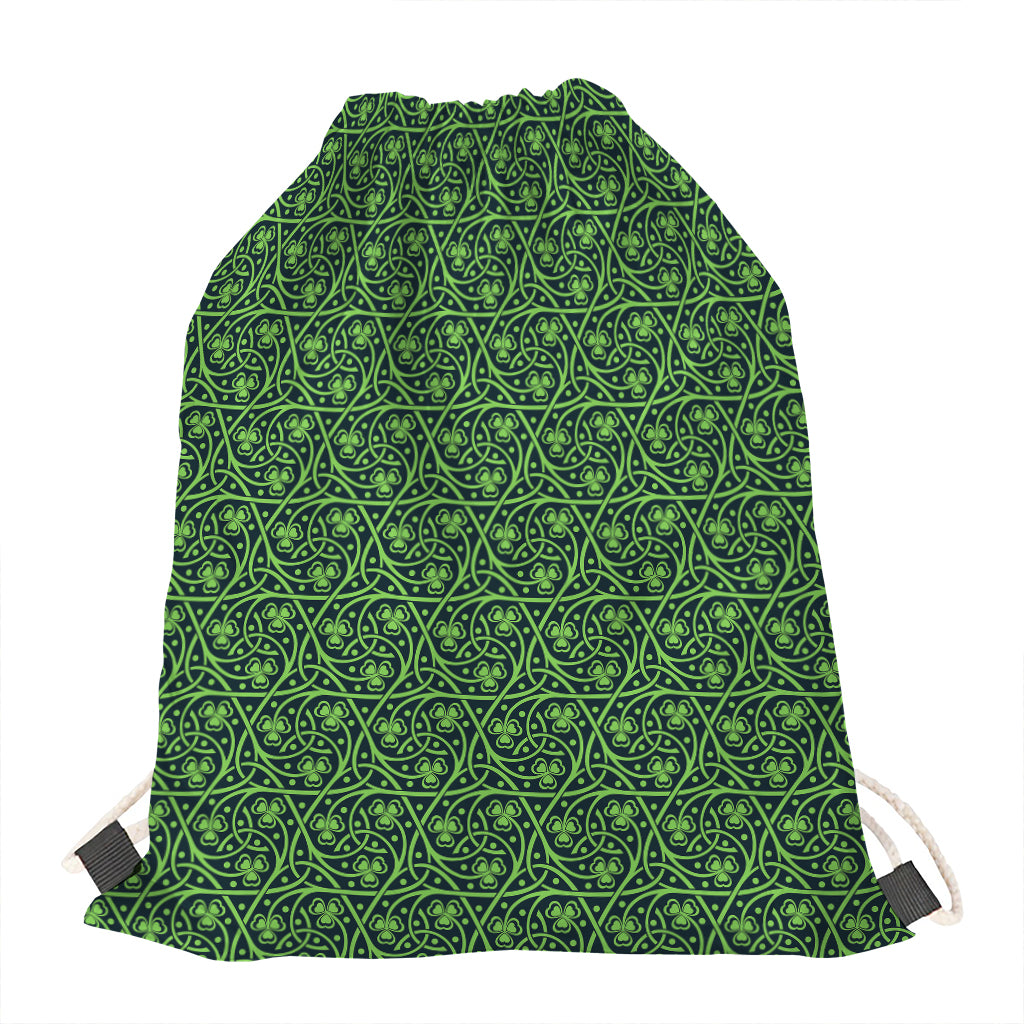 Irish Shamrock Pattern Print Drawstring Bag