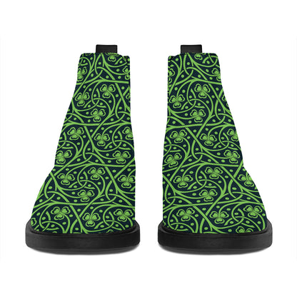 Irish Shamrock Pattern Print Flat Ankle Boots