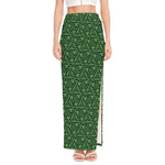 Irish Shamrock Pattern Print High Slit Maxi Skirt