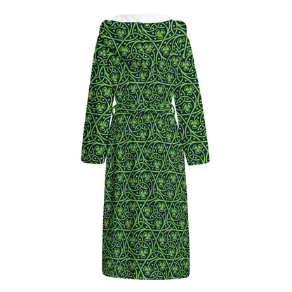 Irish Shamrock Pattern Print Hooded Bathrobe