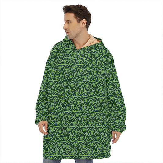 Irish Shamrock Pattern Print Hoodie Blanket