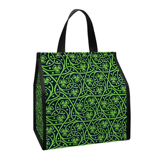 Irish Shamrock Pattern Print Insulated Lunch Tote