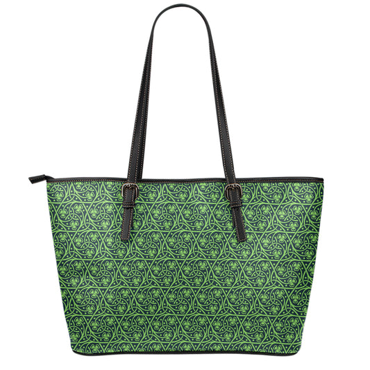 Irish Shamrock Pattern Print Leather Tote Bag