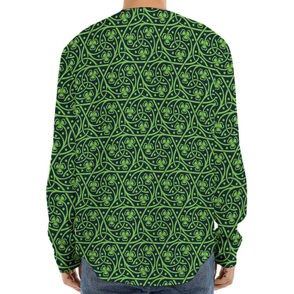 Irish Shamrock Pattern Print Long Sleeve Baseball Jersey