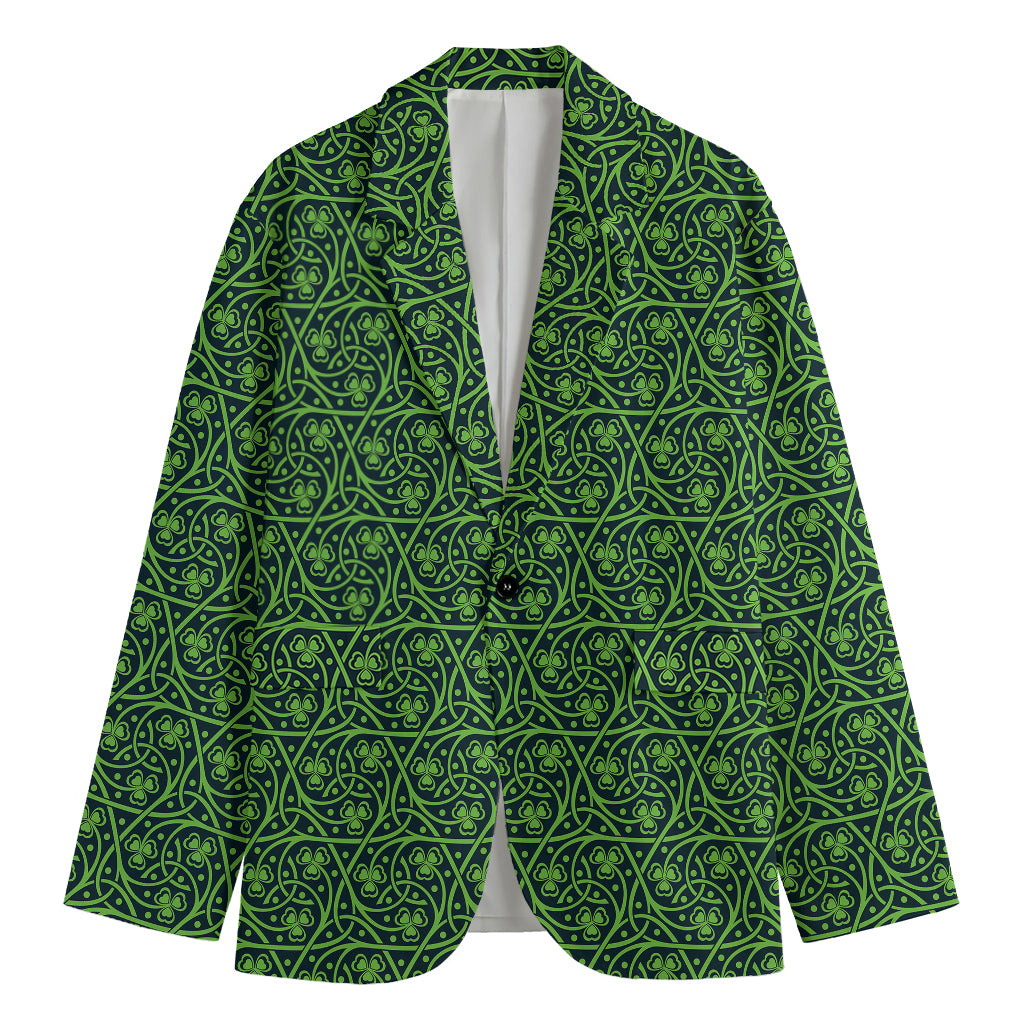 Irish Shamrock Pattern Print Men's Cotton Blazer