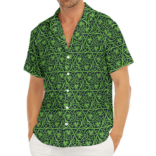 Irish Shamrock Pattern Print Men's Deep V-Neck Shirt