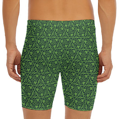 Irish Shamrock Pattern Print Men's Long Boxer Briefs
