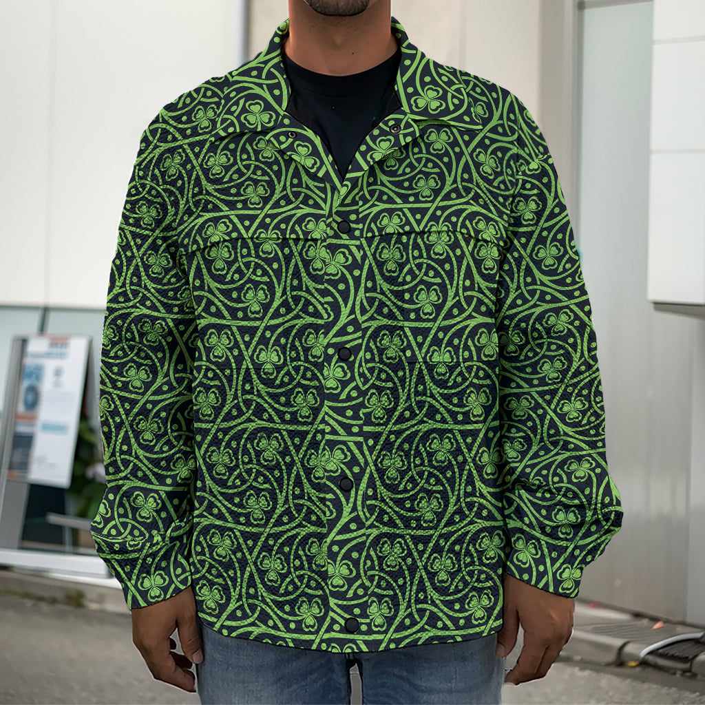 Irish Shamrock Pattern Print Men's Shirt Jacket