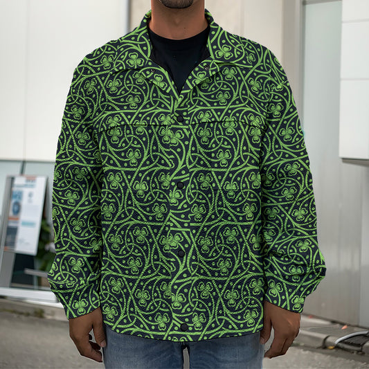 Irish Shamrock Pattern Print Men's Shirt Jacket