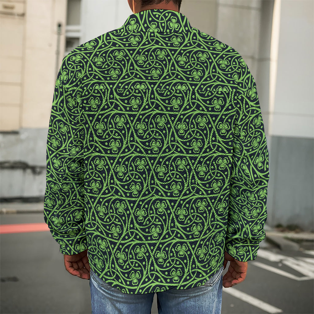Irish Shamrock Pattern Print Men's Shirt Jacket