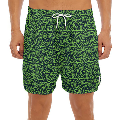 Irish Shamrock Pattern Print Men's Split Running Shorts