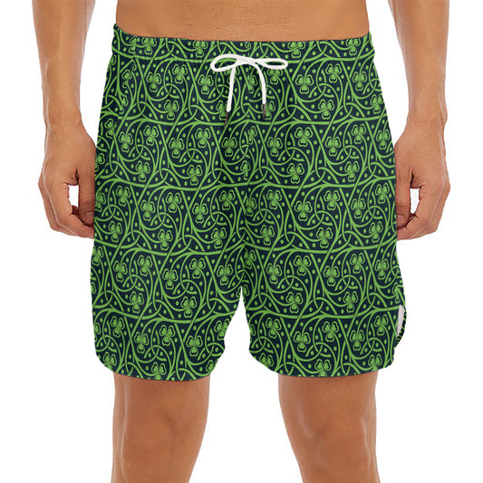 Irish Shamrock Pattern Print Men's Split Running Shorts