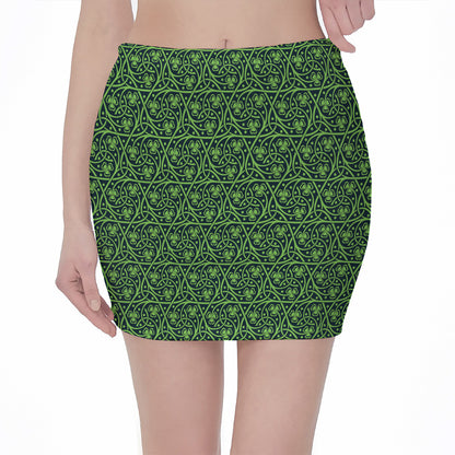 Irish Shamrock Pattern Print Pencil Mini Skirt