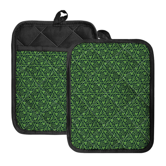 Irish Shamrock Pattern Print Pot Holders With Pocket