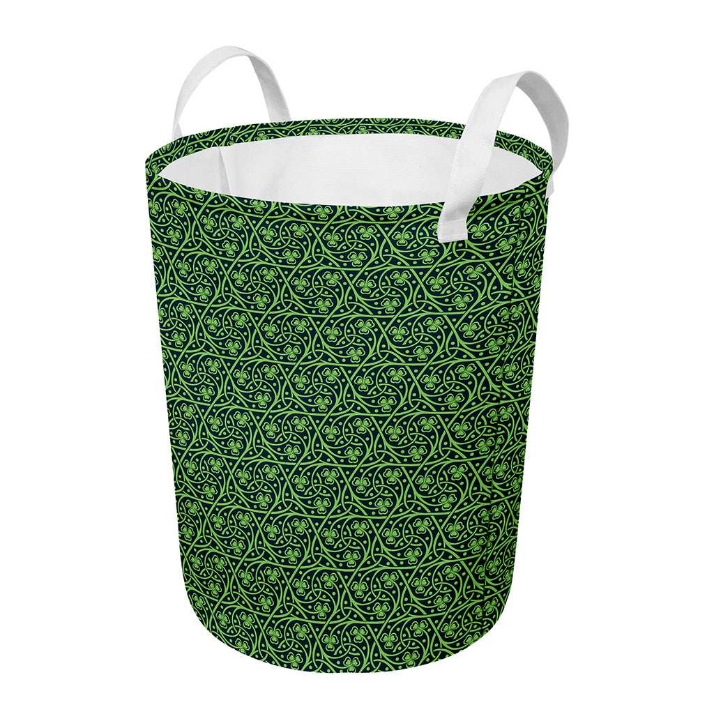Irish Shamrock Pattern Print Round Laundry Basket
