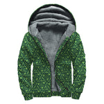 Irish Shamrock Pattern Print Sherpa Lined Zip Up Hoodie