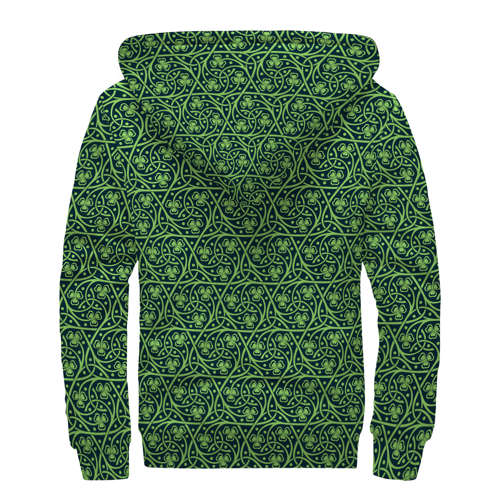 Irish Shamrock Pattern Print Sherpa Lined Zip Up Hoodie