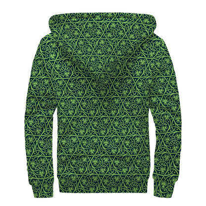 Irish Shamrock Pattern Print Sherpa Lined Zip Up Hoodie