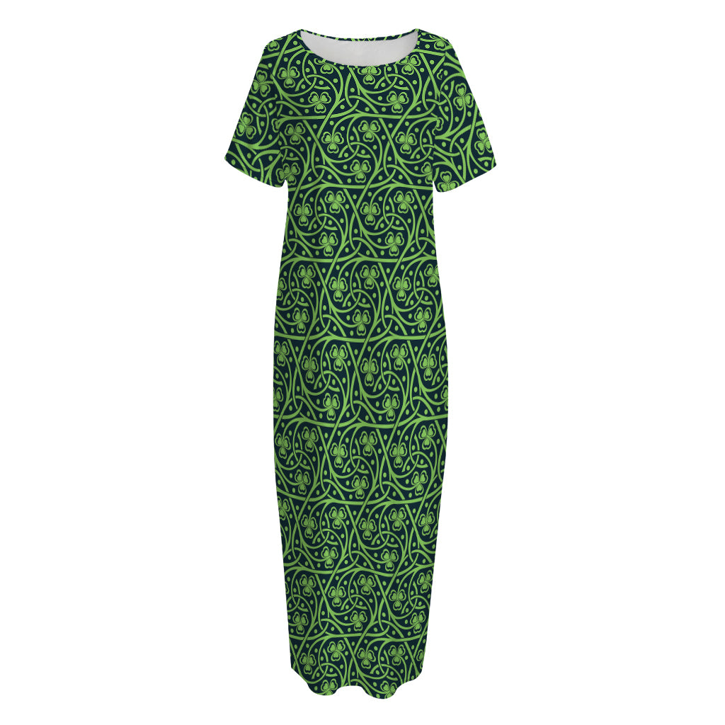 Irish Shamrock Pattern Print Short Sleeve Long Nightdress