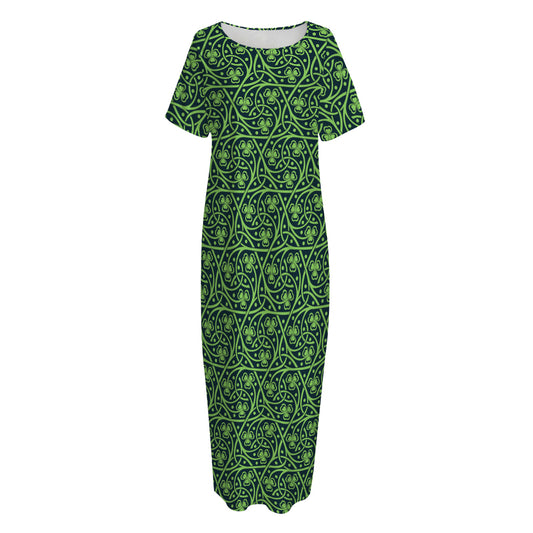 Irish Shamrock Pattern Print Short Sleeve Long Nightdress