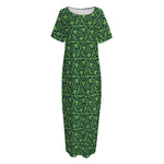 Irish Shamrock Pattern Print Short Sleeve Long Nightdress