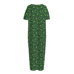 Irish Shamrock Pattern Print Short Sleeve Long Nightdress