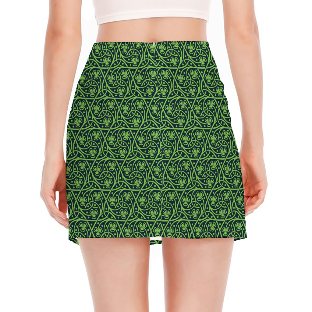 Irish Shamrock Pattern Print Side Slit Mini Skirt