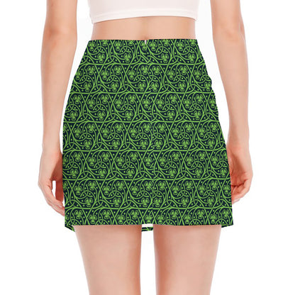 Irish Shamrock Pattern Print Side Slit Mini Skirt