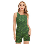 Irish Shamrock Pattern Print Sleeveless One Piece Swimsuit