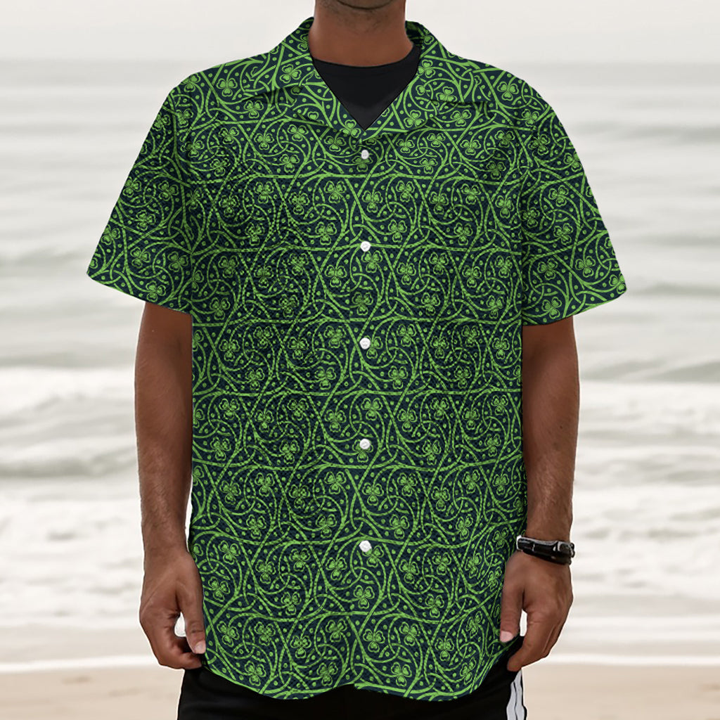 Irish Shamrock Pattern Print Textured Short Sleeve Shirt