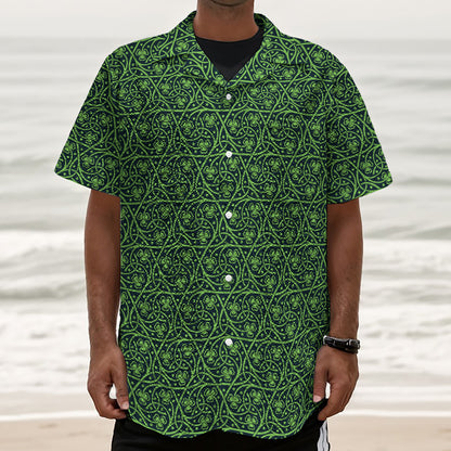 Irish Shamrock Pattern Print Textured Short Sleeve Shirt