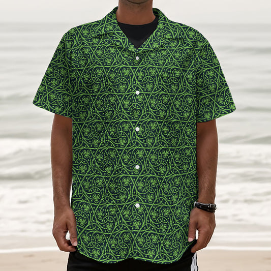 Irish Shamrock Pattern Print Textured Short Sleeve Shirt