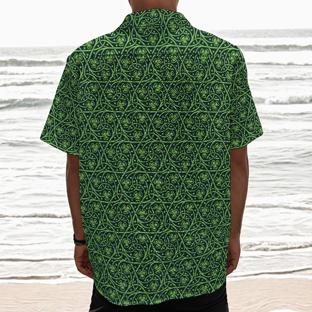 Irish Shamrock Pattern Print Textured Short Sleeve Shirt