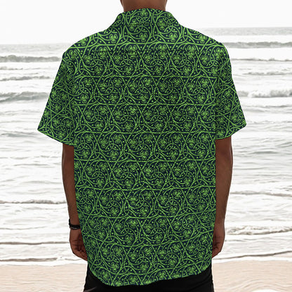 Irish Shamrock Pattern Print Textured Short Sleeve Shirt