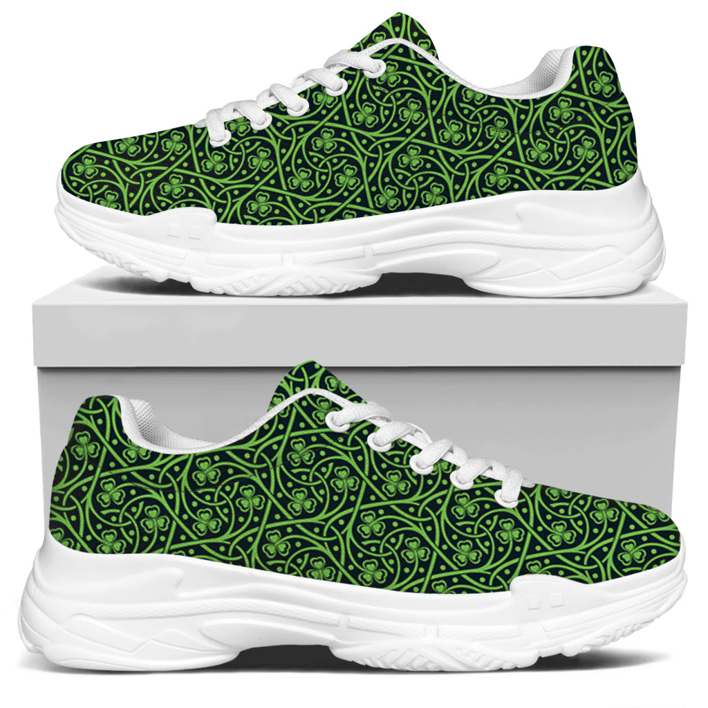 Irish Shamrock Pattern Print White Chunky Shoes