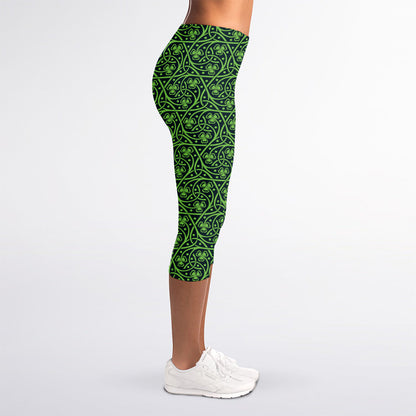 Irish Shamrock Pattern Print Women's Capri Leggings