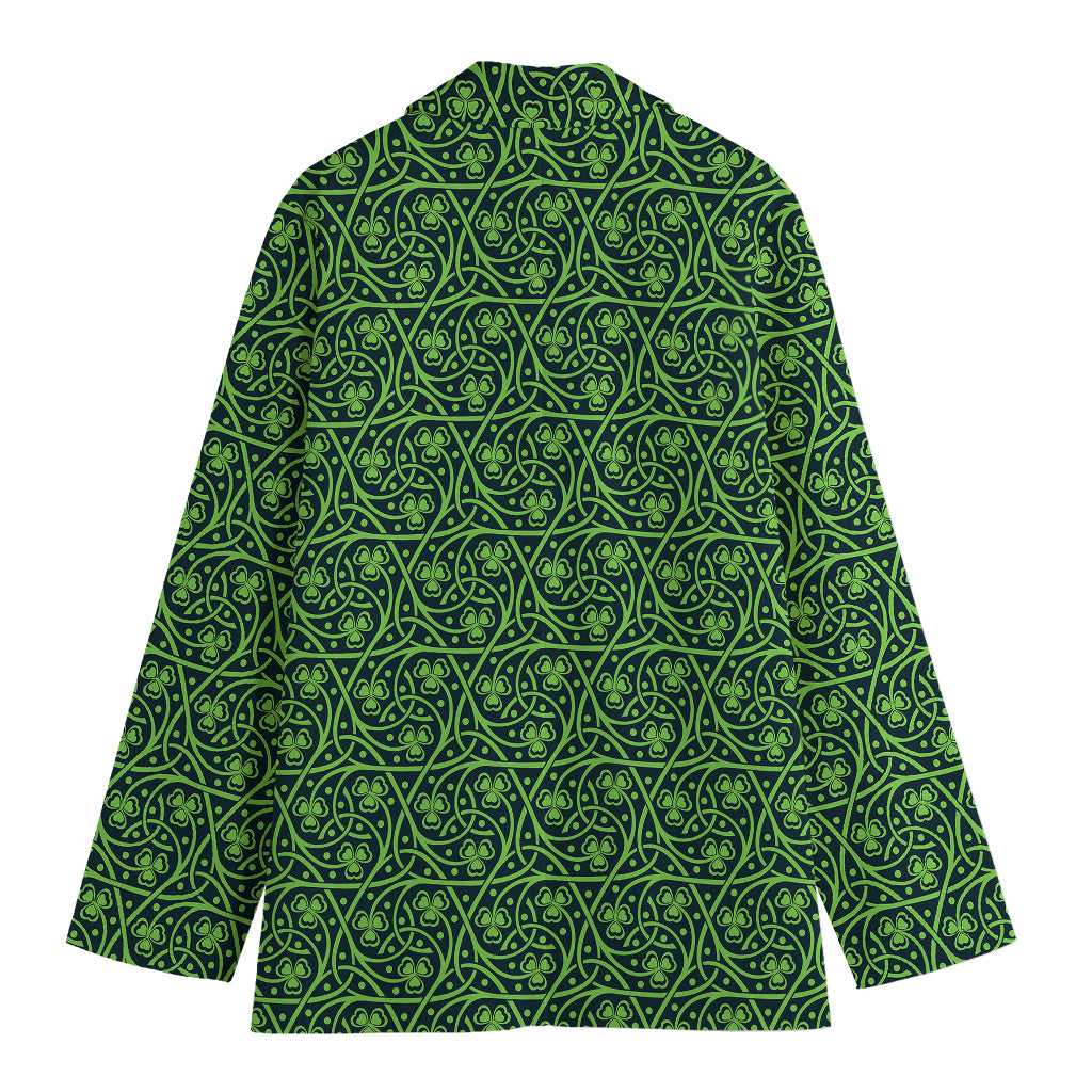 Irish Shamrock Pattern Print Women's Cotton Blazer