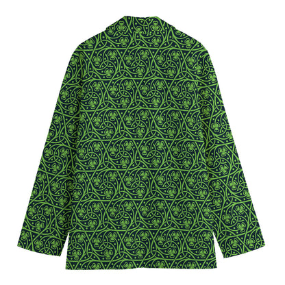 Irish Shamrock Pattern Print Women's Cotton Blazer