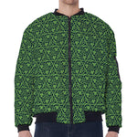 Irish Shamrock Pattern Print Zip Sleeve Bomber Jacket