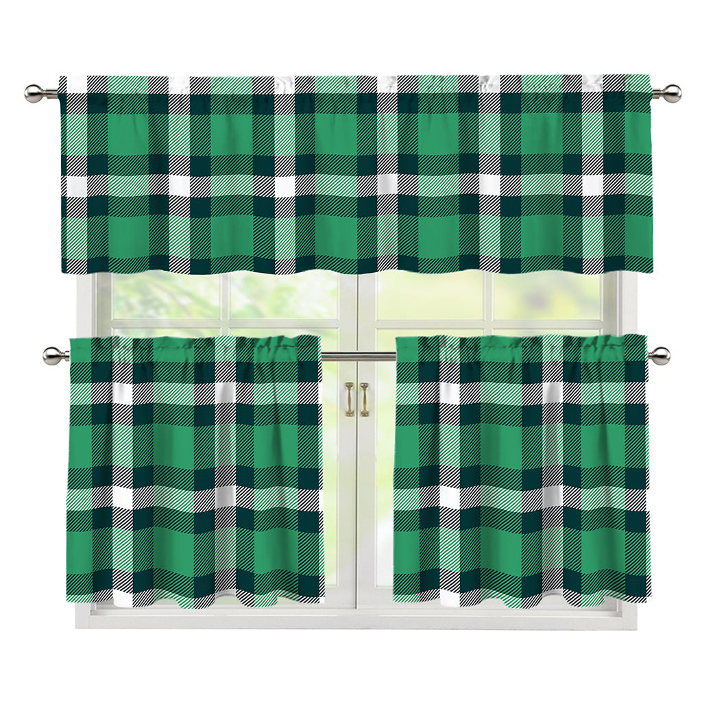 Irish St. Patrick's Day Plaid Print 3 Piece Kitchen Curtains