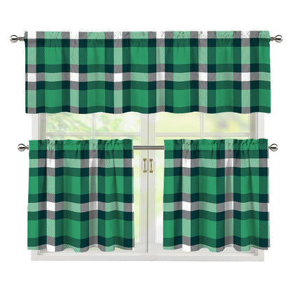 Irish St. Patrick's Day Plaid Print 3 Piece Kitchen Curtains